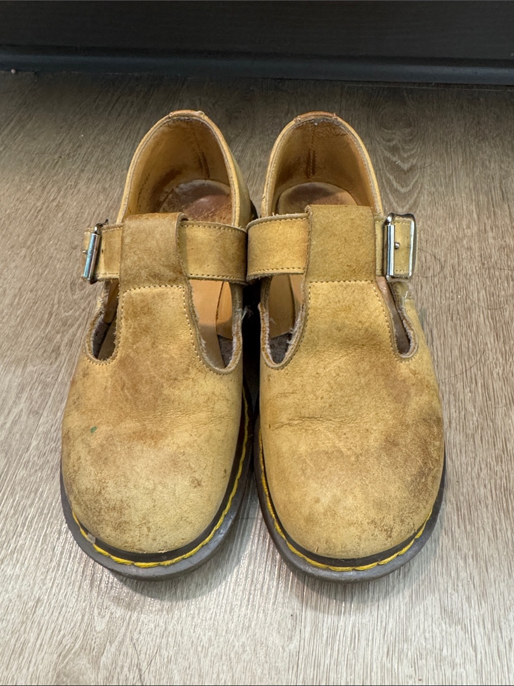 Original Doc Martens vintage tan suede shoes with buckle